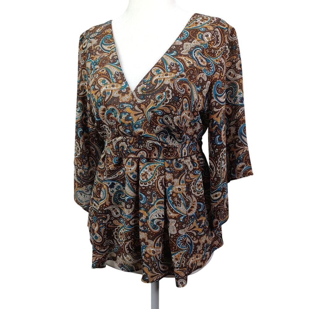 Vintage Y2K Metro7 Babydoll Top Womens M Brown Empire Fairy Coquette Boho Flowy